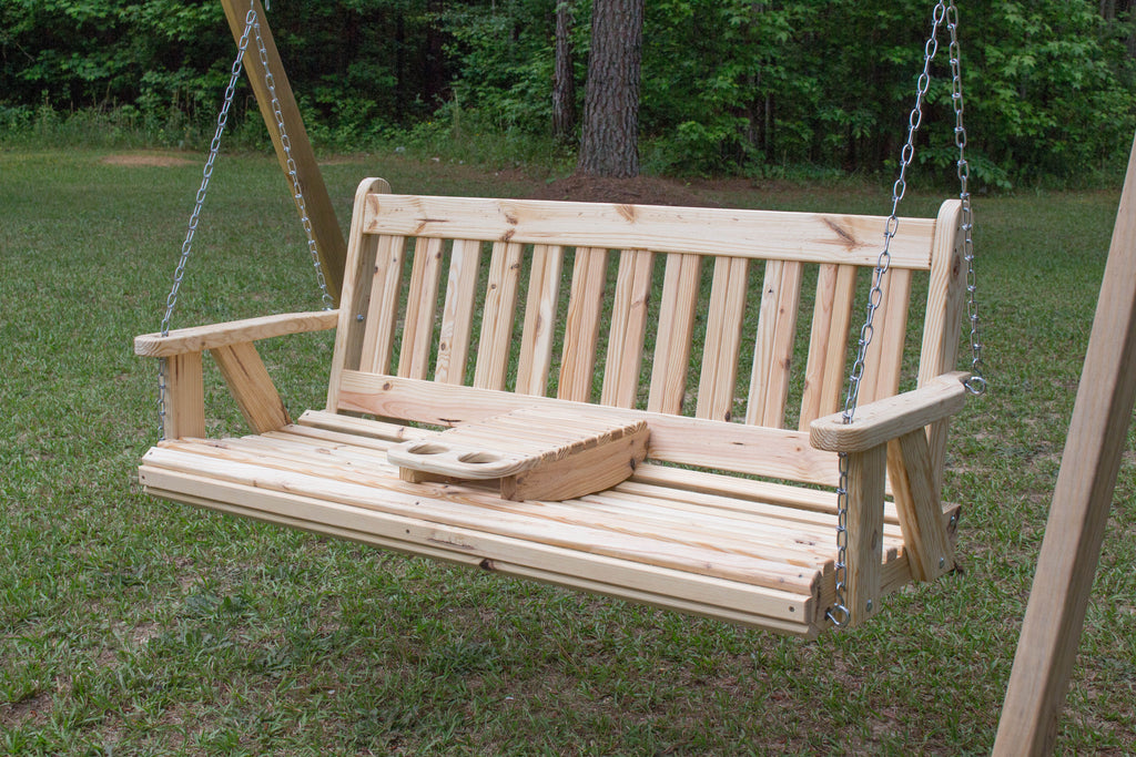 Hanging porch swing with cup holder sale