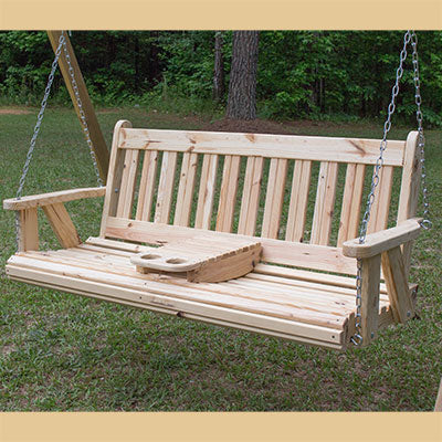 5 Foot Mission Porch Swing - Knotty Pine w/Portable Cup Holder ...